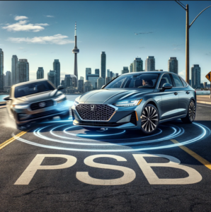 PSB Automobile 2024 model demonstrating collision avoidance feature in Mississauga.