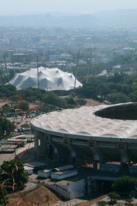 From Pexels. (https://www.pexels.com/photo/aerial-view-of-the-moshood-abiola-national-stadium-abuja-nigeria-16237807/)