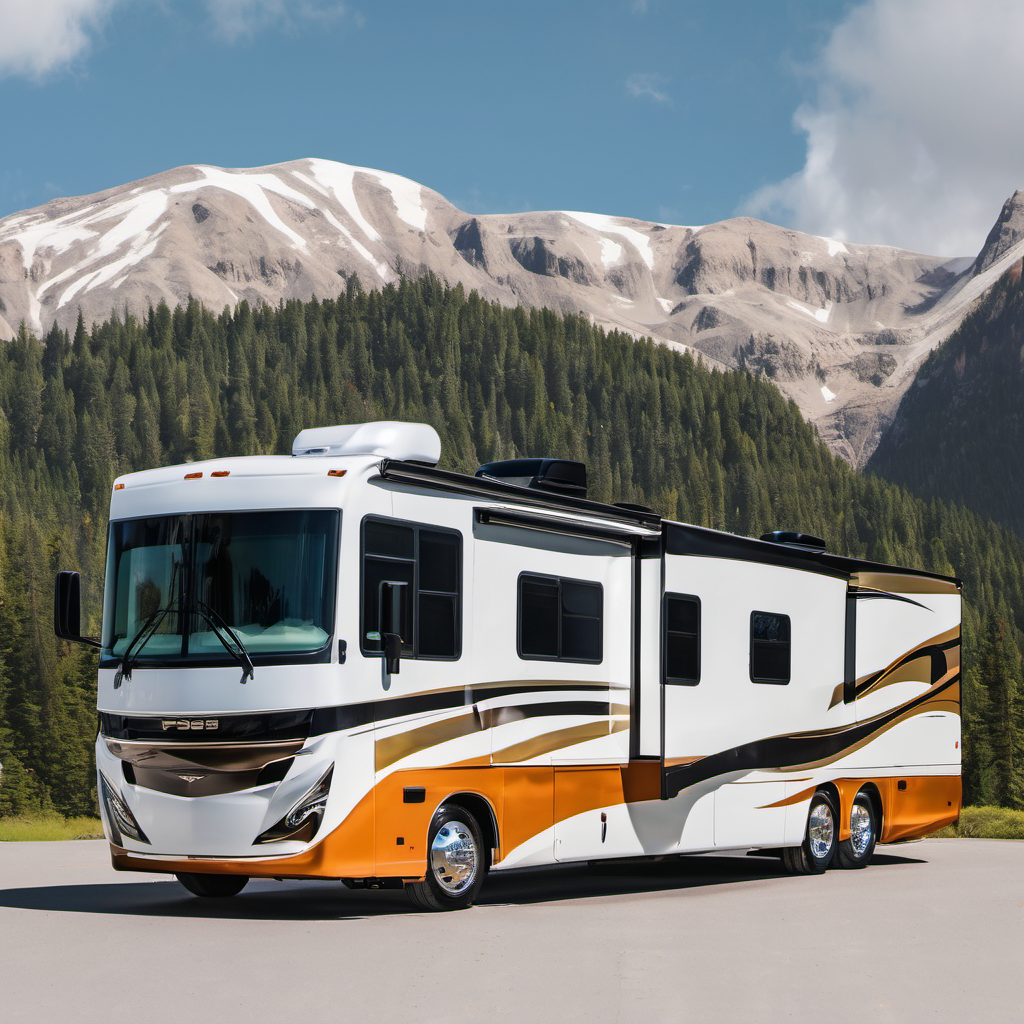 PSB RV pictured near the mountains and wilderness. Experience a Premium RV with spacious interior innovations for large families Mississauga 2024