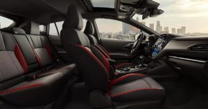 The spacious and roomy interior of a hatchback sedan with leather seats
