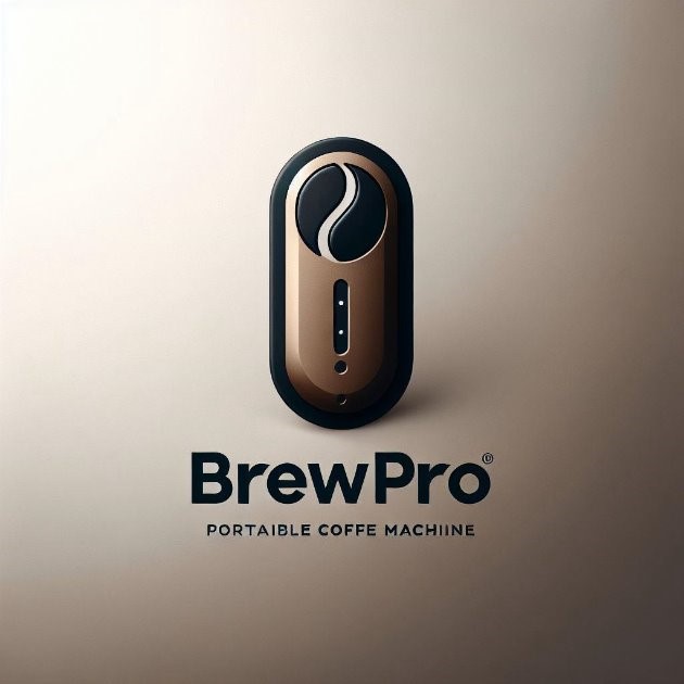 An image of BrewPro OTG Coffee maker against gradient brown background with logo.